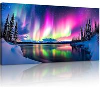 lianyibo Tableau mural « Aurore nocturne », œuvre d'art extra large représentant un paysage naturel coloré, toile représentant une forêt lacustre en hiver (55 x 110 cm, sans cadre)