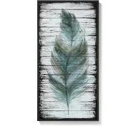 lianyibo Tableau mural en plumes, grande toile vintage noire et turquoise, impression de peinture rustique de plumes pour la décoration intérieure (90 x 180 cm/cadre intérieur)