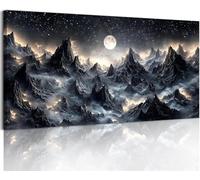 lianyibo Tableau mural grand format « Montagne », « Paysage nocturne au clair de lune », impression sur toile d'un paysage fantastique, décoration pour salon (65 x 130 cm/cadre intérieur)