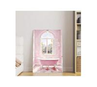 lianyibo Tableau mural rose pour salle de bain (70 x 110 cm, cadre intérieur inclus), représentant une élégante baignoire et une fenêtre cintrée Décoration intérieure moderne