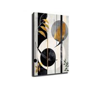 lianyibo Tableau sur toile à motifs géométriques abstraits, tons neutres, accents noirs et dorés, décoration intérieure (70 x 110 cm/sans cadre)