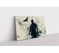 lianyibo Tableau sur toile imprimé à l'encre noire représentant un guerrier samouraï éthéré et un corbeau, décoration intérieure mystique japonaise Ronin Shogun (40x60cm/cadre intérieur)