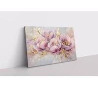 lianyibo Tableau sur toile imprimé de fleurs roses et violettes et dorées | Décoration florale élégante pour salon et salle de bain (30 x 40 cm/cadre intérieur)