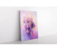 lianyibo Tableau sur toile imprimé de fleurs violettes douces et dorées, joli décor botanique pour salle de bain ou chambre (20x30cm/sans cadre)