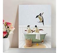 lianyibo Tableau sur toile « L'heure du bain des pingouins », affiche imprimée sur le thème des animaux et des dessins animés, idéal pour la décoration de la maison, (30 x 40 cm, sans cadre).