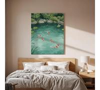 lianyibo Tableau sur toile représentant un bassin de carpes koï une impression zen sur le thème de la nature une scène de lac sereine une œuvre d'art de jardin japonais (20 x 30 cm/cadre intérieur)