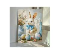lianyibo Tableau sur toile représentant un charmant vase bleu avec des œufs et un lapin (60 x 80 cm, sans cadre) - Décoration murale idéale pour salons, chambres et bureaux