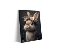 lianyibo Tableau sur toile représentant un lapin charmant portant une couronne de fleurs (40 x 60 cm, sans cadre), idéal pour décorer une chambre ou un salon