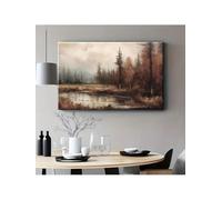 lianyibo Tableau sur toile représentant un paysage de forêt brumeuse, une scène de nature, un arbre rustique et un reflet dans l'eau, idéal pour la décoration du salon (60 x 90 cm/sans cadre)