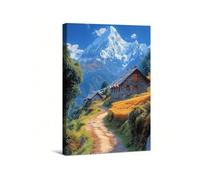 lianyibo Tableau sur toile représentant un paysage de village avec un chemin de terre sinueux, affiche imprimée de montagnes enneigées, décoration pour salon (80 x 120 cm, sans cadre)