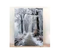 lianyibo Tableau sur toile représentant un paysage hivernal enneigé, avec des arbres givrés et un chemin glacé, dans une ambiance brumeuse monochrome (40 x 60 cm, sans cadre). Décoration murale.