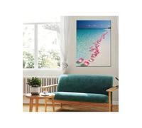 lianyibo Tableau sur toile représentant une plage, avec vue sur l'océan et un paysage marin côtier, des pétales roses, idéal pour décorer un salon (50 x 70 cm avec cadre intérieur)