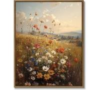 lianyibo Tableau vintage de fleurs sauvages, impressions sur toile de marguerites colorées, peinture florale botanique, paysage, décoration de salon (30x40cm/cadre intérieur)