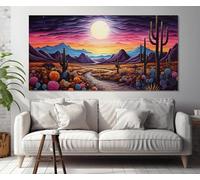 lianyibo Toile imprimée « Désert magique », art mural abstrait représentant un paysage de cactus nocturnes, décoration intérieure (90 x 180 cm avec cadre intérieur).