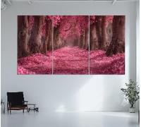lianyibo Toile imprimée Forêt Rose Abstraite, Décoration Murale Rose Fantaisie, Peinture d'Arbres, Toile Art Pétales de Fleurs, Décoration de Salon (80x120cmx3/cadre intérieur)
