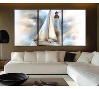 lianyibo Toile imprimée représentant un voilier abstrait, tons neutres, affiche de voilier et de phare, art mural nautique, décoration intérieure (60 x 90 cm x 3/cadre intérieur)