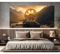 lianyibo Toile imprimée « Roue du Dharma », affiches bouddhistes, décoration murale bouddhiste pour salon et salle de prière (50 x 100 cm, sans cadre)
