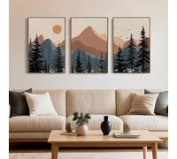 lianyibo Toile murale bohème de montagne, paysage naturel du milieu du siècle, lever de soleil, forêt de pins noirs abstraits, décoration intérieure (40 x 60 cm x 3 / sans cadre)