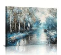 lianyibo Toile murale moderne représentant une rivière, des bouleaux et une barque, une forêt brumeuse et tranquille, décoration d'intérieur, cadre 30 x 40 cm