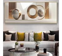 lianyibo Très grand tableau géométrique abstrait moderne, style nordique, or et blanc, impression sur toile, décoration intérieure (70 x 210 cm/cadre intérieur)