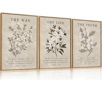 lianyibo Vintage The Way The Truth The Life Canvas Wall Art,Boho Floral Christian Scripture Affiche,s Prints for Living Room (40x60cmx3/Inner frame)