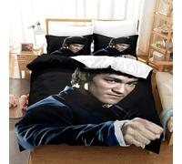 LIAOHENKAN Bruce Lee Housse De Couette pour Adultes Et Enfants 3D Imprimé Chinese Kung Fu Housses De Couettes Microfibr avec Taies Parure De Lit E avec Fermeture À Glissière 3 Pièces King（220x240cm）