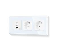 LIAONFOY Charge super rapide ronde de 65 W - Trois ports de type c et USB - Combinaison avec double prise - Cadre en verre - Compatible avec iPhone iPad Android - Blanc - 228 mm 100-240 V (ligne
