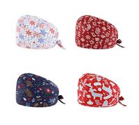LIAOPUFUS 4 PCS Set Chapeaux de Travail Elastic Réglable Imprimé Coton Bonnet Chapeaux Turban Unisex Cotton avec Bandeau Absorbant(001 a12style Noel)