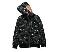 LIAOPUFUS Homme Shark Mouth Fashion Sweat à Capuche Zipper Manche Longue Hip Hop Street Wear Style Charnières Camouflage(3XL,2-Noir Scintillant)