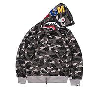 LIAOPUFUS Homme Shark Mouth Fashion Sweat à Capuche Zipper Manche Longue Hip Hop Street Wear Style Charnières Camouflage(L,Noir drote)