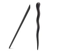 Liasun Lot de 2 épingles à cheveux classiques sculptées à la main en bois de santal noir naturel (ébène) - 17,8 cm de long