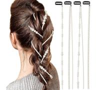 LiaSun Lot de 4 chaînes à cheveux en fausses perles faites à la main - Pinces à cheveux - Pour mariage - Fil de perles artificielles pour tresses pour femme