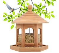 Liawm Mangeoire à oiseaux en bois pour l'extérieur à suspendre, en forme hexagonale de cèdre rouge, grande capacité, mangeoire à oiseaux cardinal pour décoration de jardin, cour, résistante aux