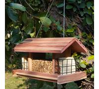 Liawm Mangeoire à oiseaux en bois pour l'extérieur - Grande capacité - En cèdre rouge - Avec 2 cages à suif - Mangeoire à oiseaux Cardinal Bluebird pour décoration de jardin, cour, résistant aux