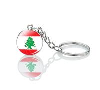Liban Verre Boule Drapeau Pendentif Porte-Clés - Asie Liban Carte Double Face Cabochon En Verre Pendentif Porte-Clés Clé Pour Hommes Femmes Cadeau D'Anniversaire,Sac À Dos Bijoux Accessoires,Comme