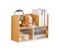LIBANGRONG-888 Bookcases Bookshelf Bibliothèque de Table en Bambou avec Porte coulissante Verre Bibliothèques(Petit)