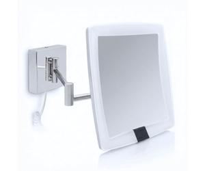 Libaro Miroir cosmétique LED Vérone - Miroir carré grossissant 5X avec capteur et Fixation Murale - Miroir de Maquillage avec éclairage LED Automatique, Bras articulé Extensible et câble Blanc