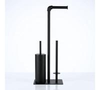 Libaro Palermo - Brosse WC en métal - Support de papier toilette debout - Avec brosse WC et support de papier toilette fermé - Noir - Porte-brosse WC moderne