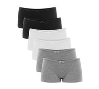 Libella® Boxer Femme Taille Basse - Culottes Shorty Coton Stretch, Slip (Lot de 6), Noir Blanc Gris L