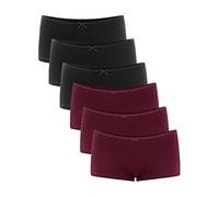 Libella® Boxer Femme Taille Basse - Culottes Shorty Coton Stretch, Slip (Lot de 6), Noir Rouge Foncé M