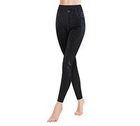 Libella Femme Leggings Aspect Jeans avec Tissu éponge intérieur Leggings Taille Haute avec Ceinture Mode Shaping Leggins Extensible Treggings Gainant Pantalon Streetwear 4162 F L/XL