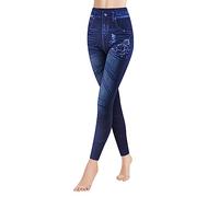 Libella Femme Leggings Aspect Jeans avec Tissu éponge intérieur Leggings Taille Haute avec Ceinture Mode Shaping Leggins Extensible Treggings Gainant Pantalon Streetwear 4162G S/M