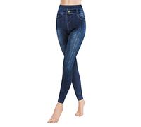 Libella Femme Leggings Aspect Jeans avec Tissu éponge intérieur Leggings Taille Haute avec Ceinture Mode Shaping Leggins Extensible Treggings Gainant Pantalon Streetwear 4162H L/XL