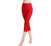 Libella Legging Femme 3/4 Pantalon Coton de Sport Jegging Taille Haute Femmes Yoga Opaque Doux Grande Taille Fitness Multicolore 4161-1-Rouge-L