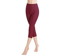 Libella Legging Femme 3/4 Pantalon Coton de Sport Jegging Taille Haute Femmes Yoga Opaque Doux Grande Taille Fitness Multicolore 4161-1-Vin Rouge-M