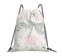 Libelle, Shabby-Chic-Rosen, abgenutzt, alt, Vintage, Blumenmuster, wasserabweisend, Kordelzug-Rucksack, für Damen und Herren, Sport, Fitnessstudio, Sackpack