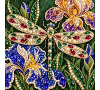 Libellule et iris Perles Diamond Painting A41 | 30x30 cm, Activité créative de diamond painting, Décoration murale pour la maison, Cadeau DIY pour la famille et les amis