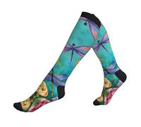 Libellule Garden Spring Chaussettes de compression pour la randonnée et le cyclisme Noir, 3 noir, Taille unique