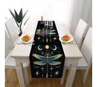Libellule Insecte Décoration de Table Lavable 40 x 180 cm, Ciel Étoilé Lune Fantastique Chemin de Table Decoration Anniversaire Mariage Champetre Bapteme Fête Décor Cuisine Armoires