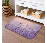 Libellule Lavande Tapis de bain à séchage rapide, élégant motif floral violet, absorbant, antidérapant, tapis de bain décoratif en flanelle pour salle de bain, toilettes, toilettes, 40,6 x 61 cm